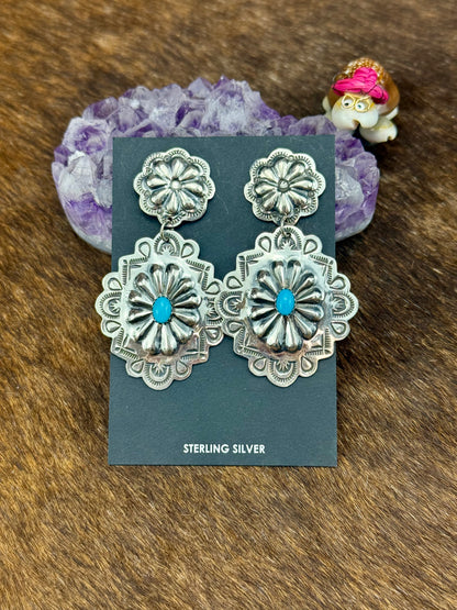 Kingman Turquoise Sterling Silver Concho Earrings