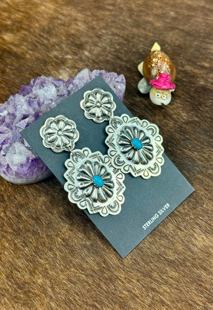 Kingman Turquoise Sterling Silver Concho Earrings