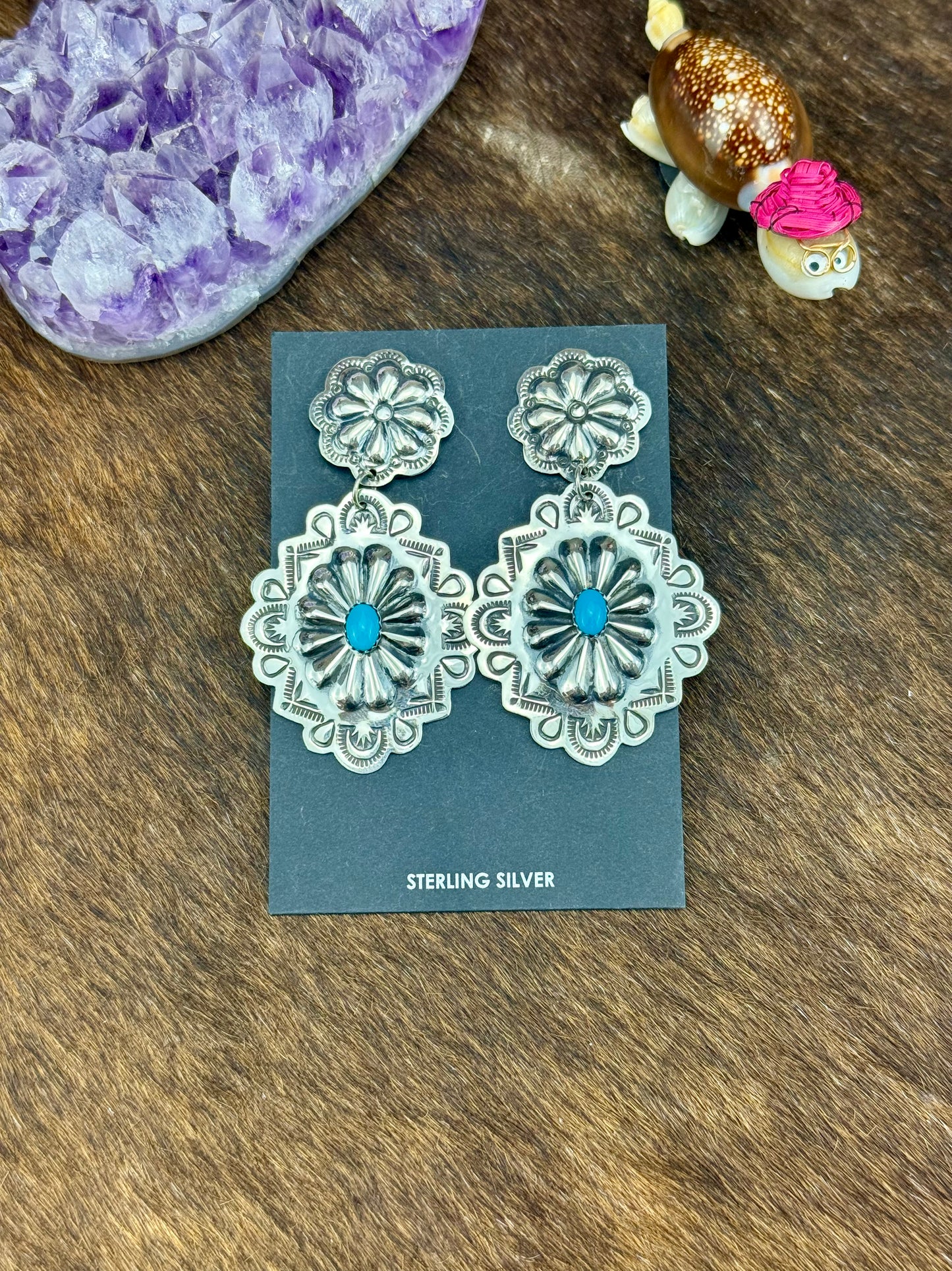 Kingman Turquoise Sterling Silver Concho Earrings