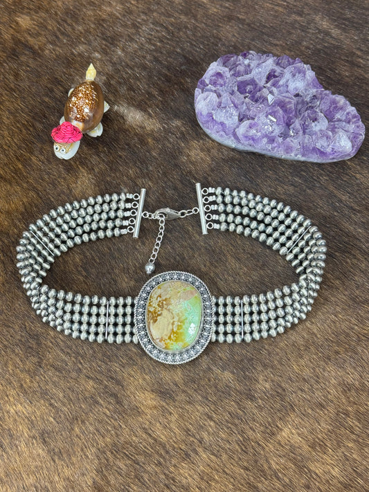 5 strand Sterling Silver 4mm Bead  Royston Choker Necklace