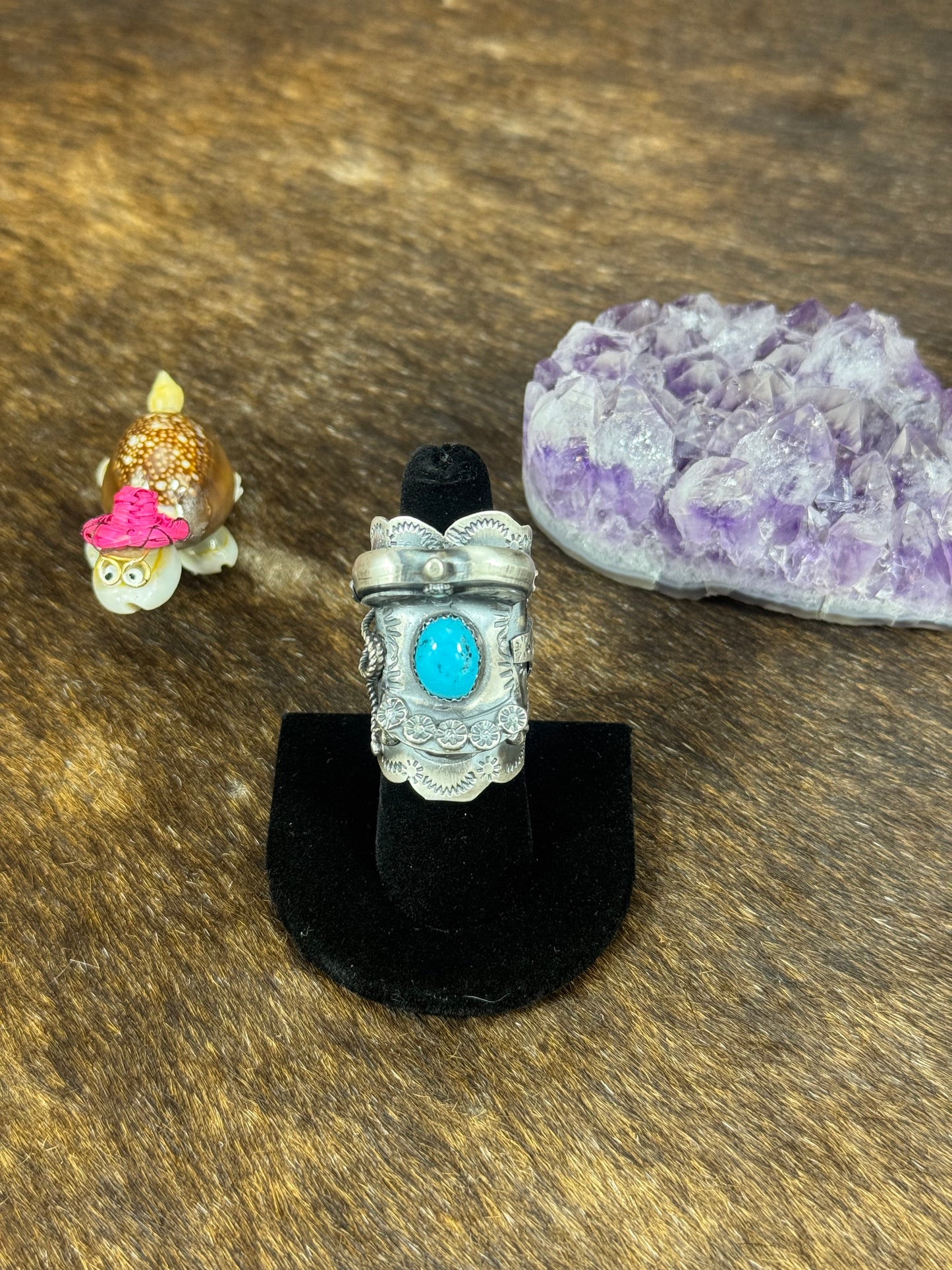 Kingman Turquoise Saddle Sterling Ring