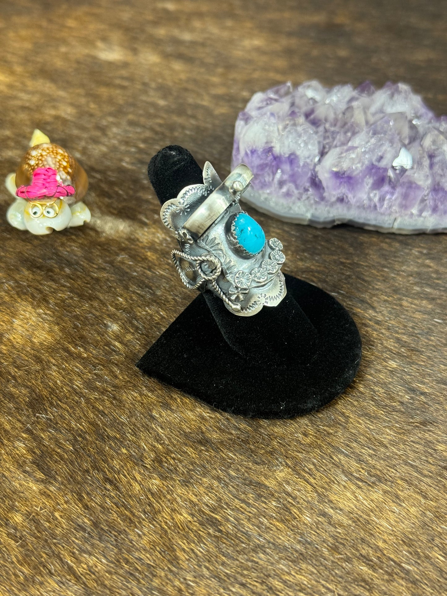 Kingman Turquoise Saddle Sterling Ring