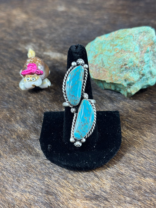 Kingman Turquoise Two Stone Ring