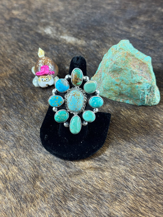 Kingman Turquoise Cluster Ring