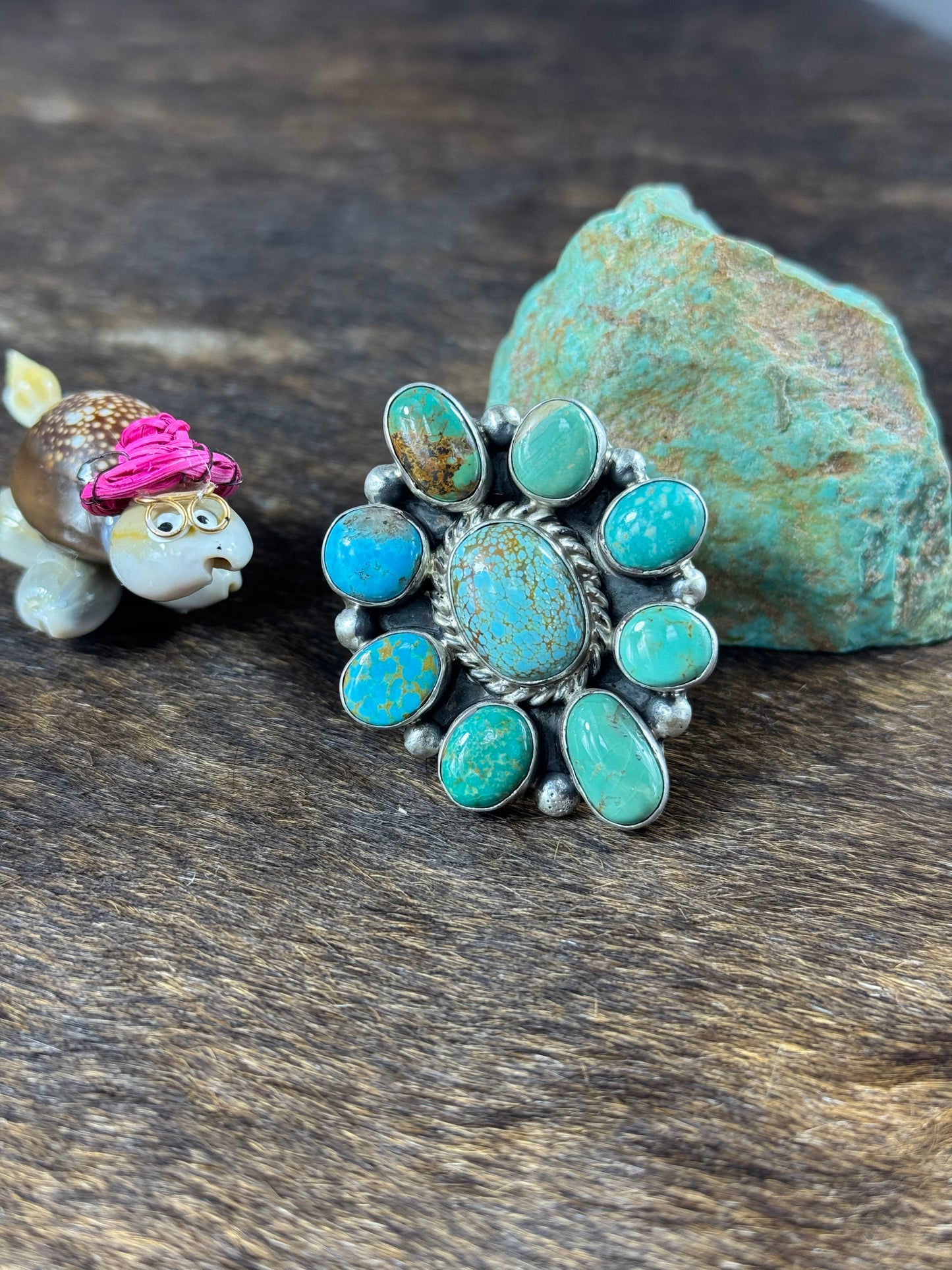 Kingman Turquoise Cluster Ring