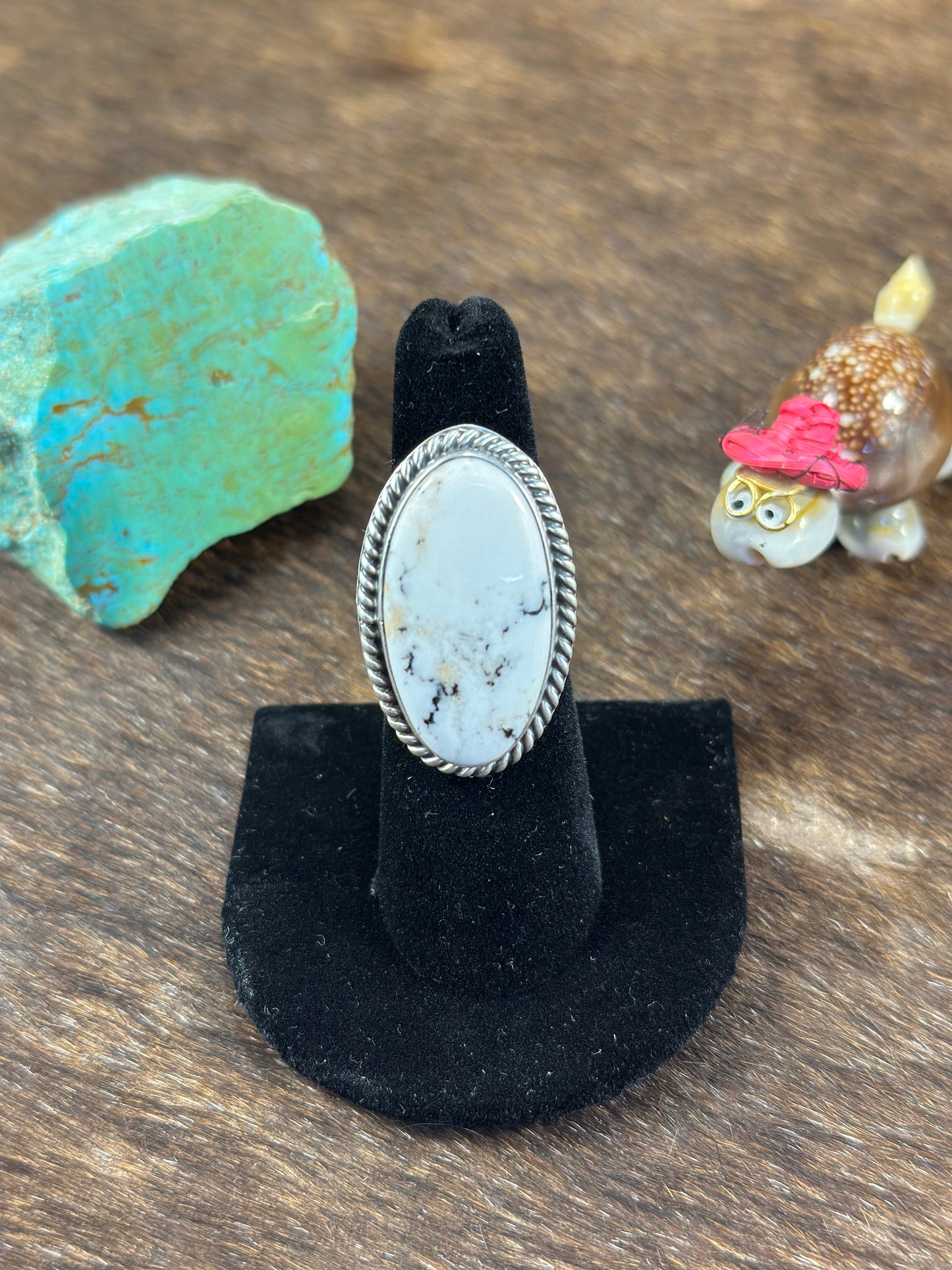 White Buffalo Oval Ring
