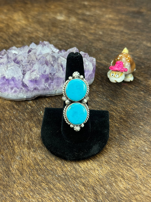 Two Stone Kingman Turquoise Oval Ring