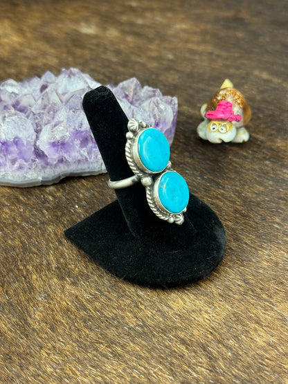Two Stone Kingman Turquoise Oval Ring