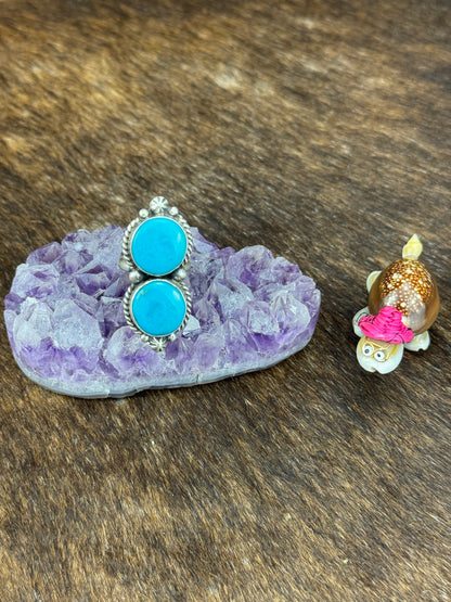 Two Stone Kingman Turquoise Oval Ring