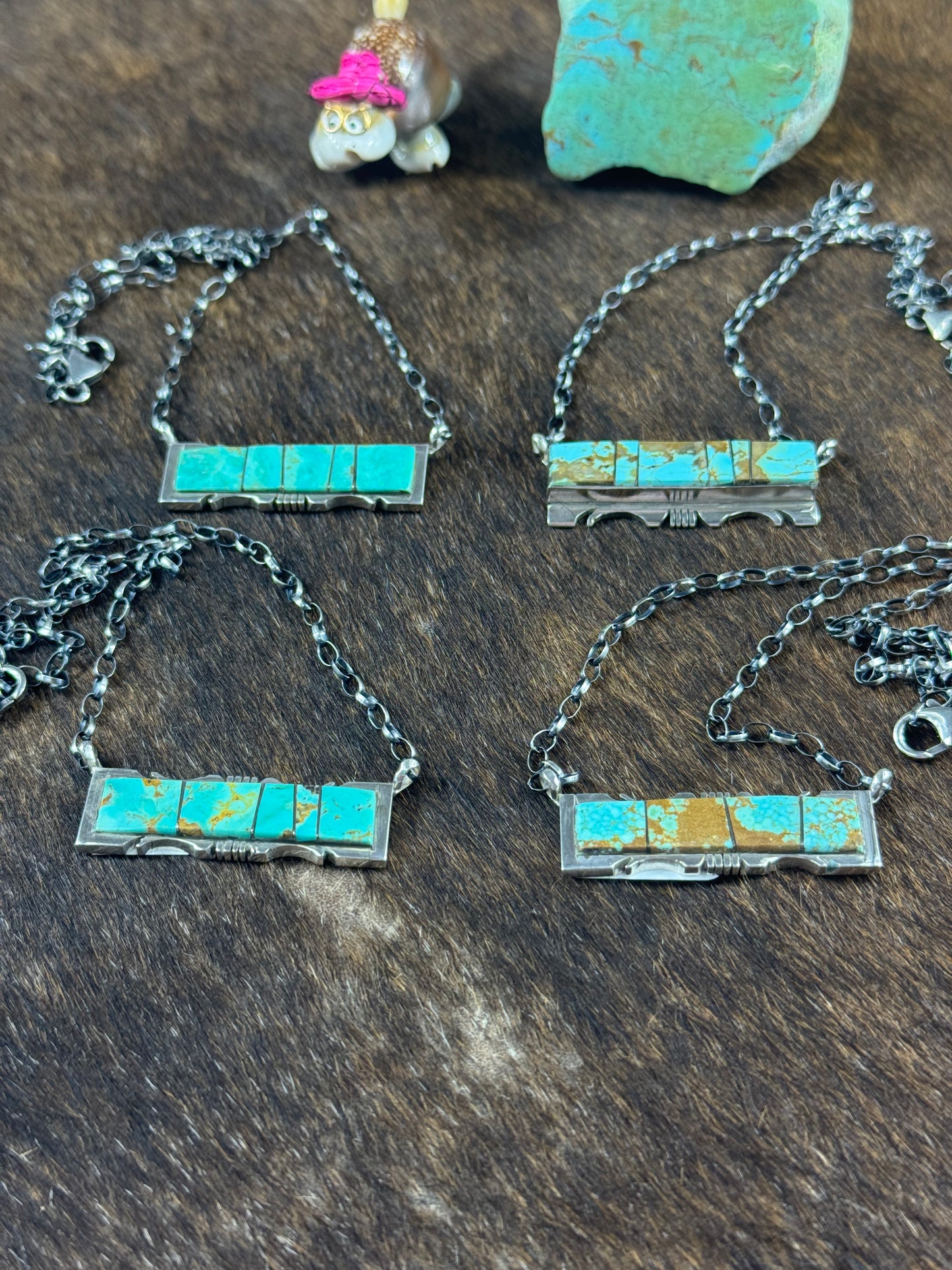 Kingman Turquoise Stamp Bar Necklace