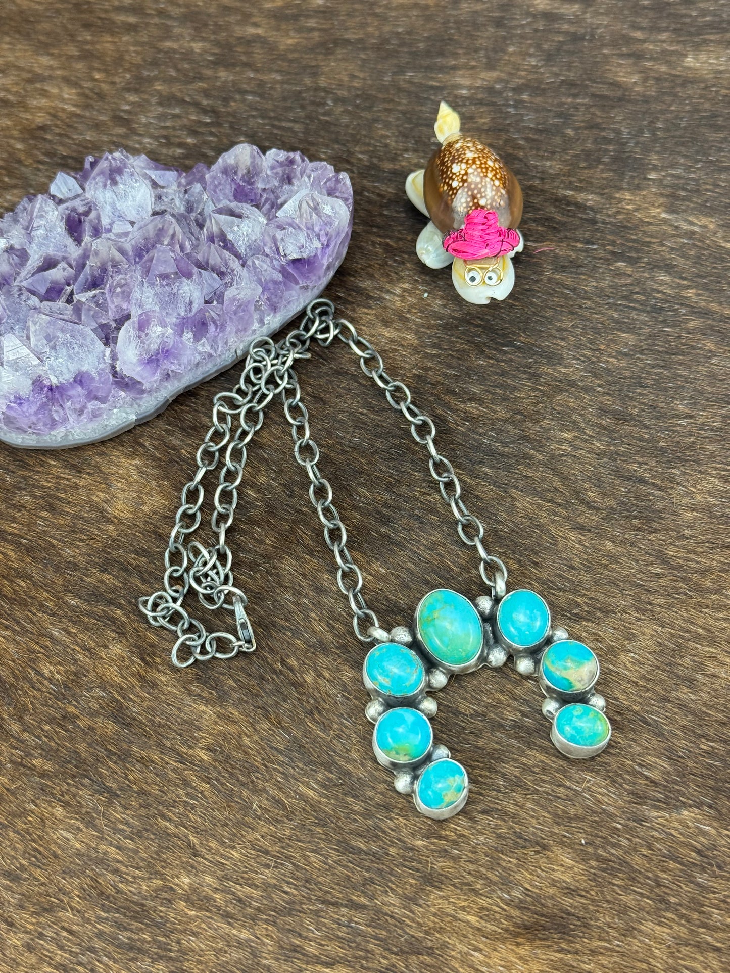 Kingman Turquoise Naja Fixed Pendant Necklace