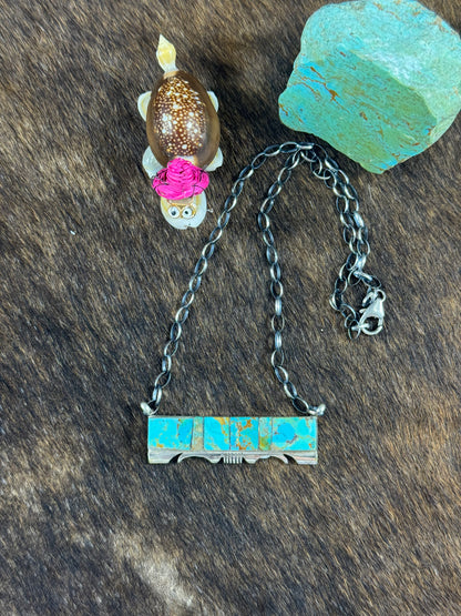 Kingman Turquoise Stamp Bar Necklace