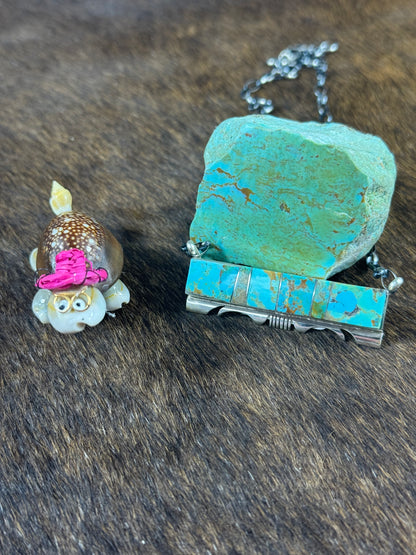 Kingman Turquoise Stamp Bar Necklace