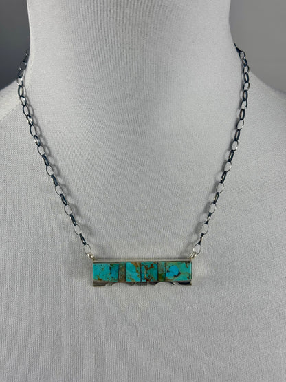 Kingman Turquoise Stamp Bar Necklace