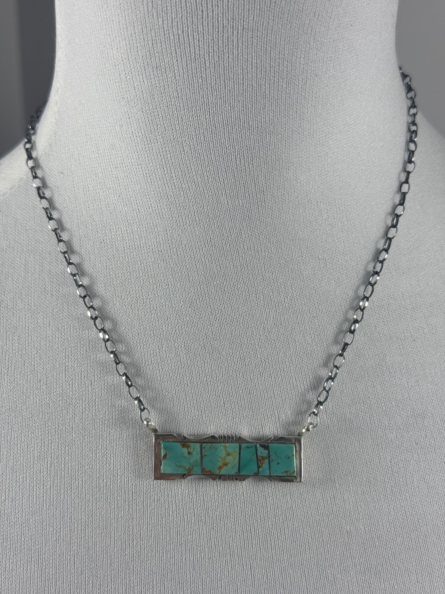 Kingman Turquoise Stamp Bar Necklace