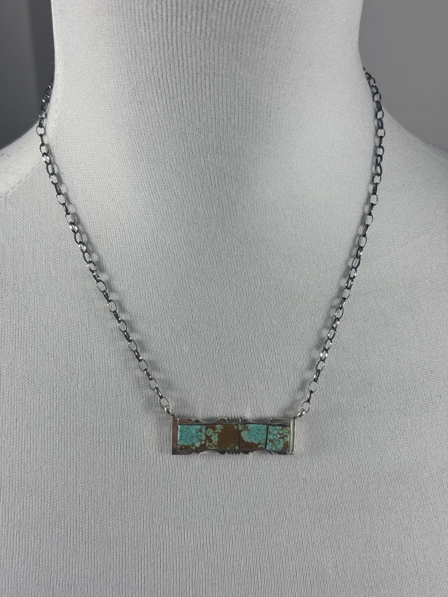 Kingman Turquoise Stamp Bar Necklace