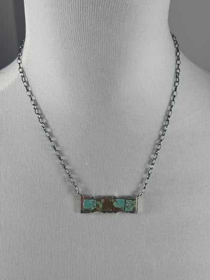 Kingman Turquoise Stamp Bar Necklace