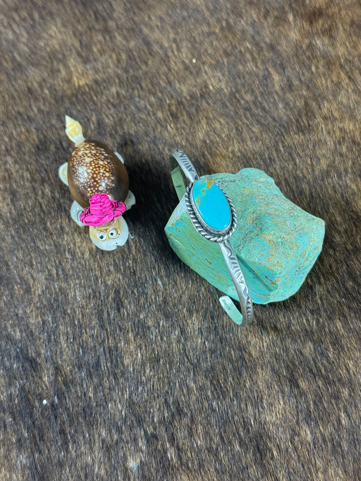 Kingman Turquoise Single Stone Stamp Bracelet