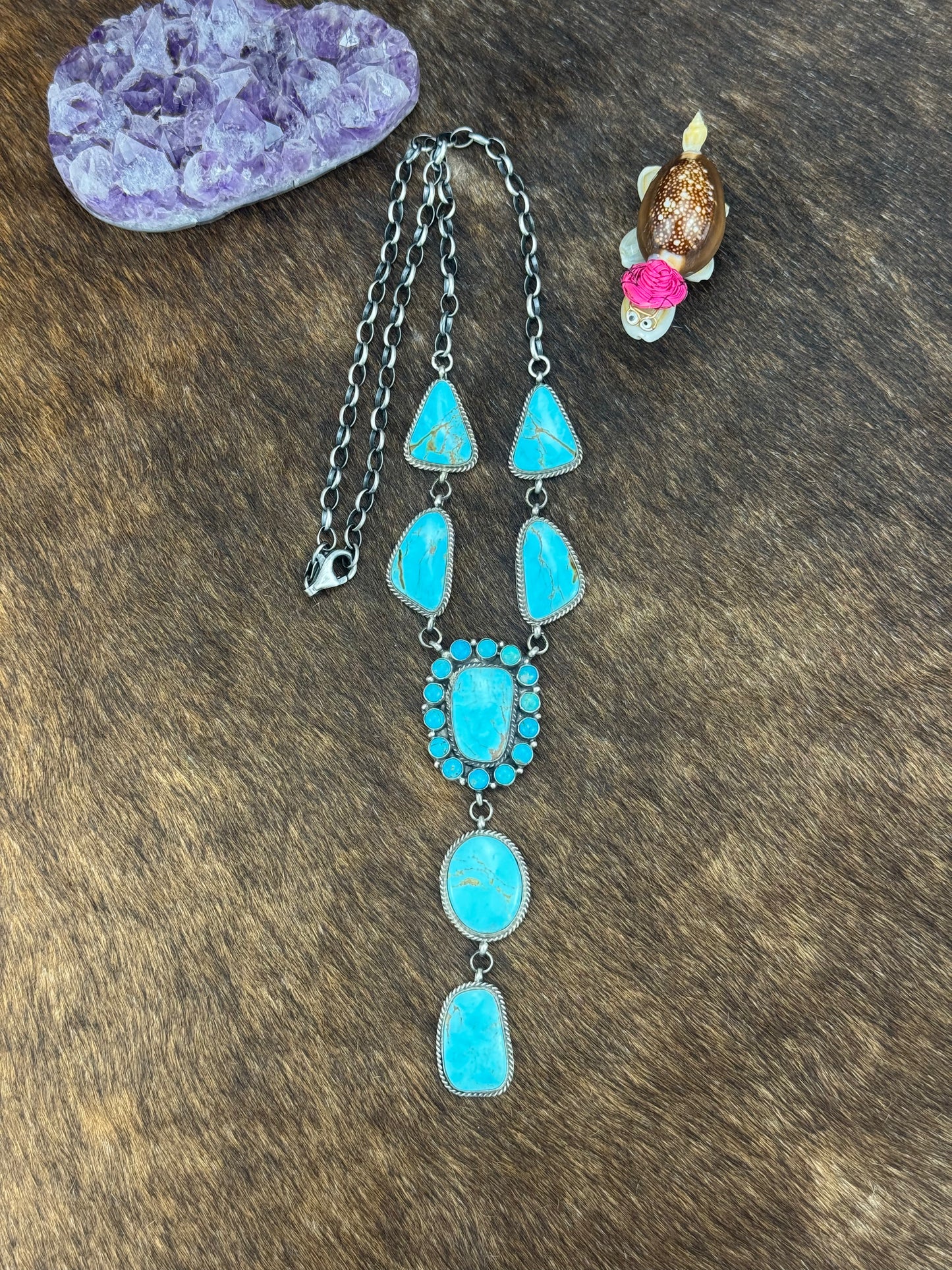 Kingman Turquoise Sea Blue Lariat Necklace