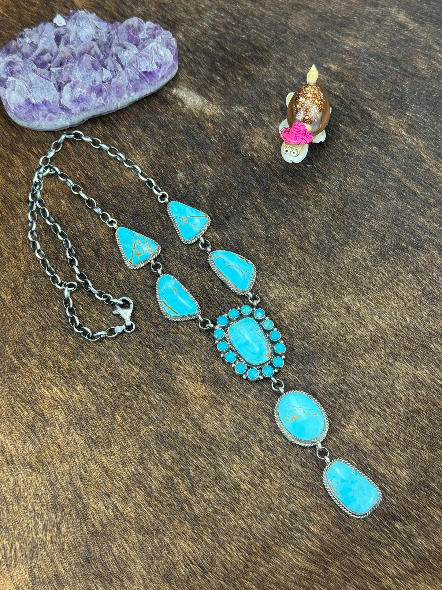 Kingman Turquoise Sea Blue Lariat Necklace