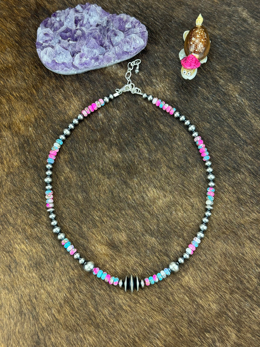 Cotton Candy and Sterling Pearl Varied Necklace