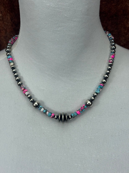 Cotton Candy and Sterling Pearl Varied Necklace