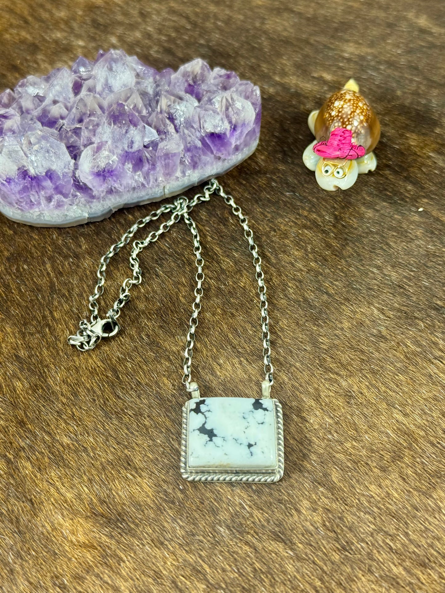 Square White Buffalo Bar Necklace