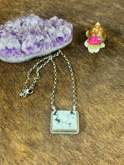 Square White Buffalo Bar Necklace