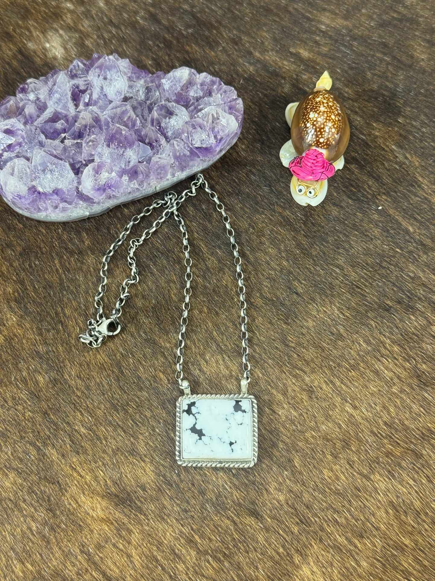 Square White Buffalo Bar Necklace