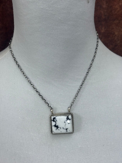 Square White Buffalo Bar Necklace