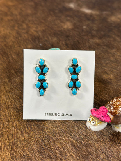 Kingman Turquoise 7 Stone  Bow Tie Sterling SilverEarring
