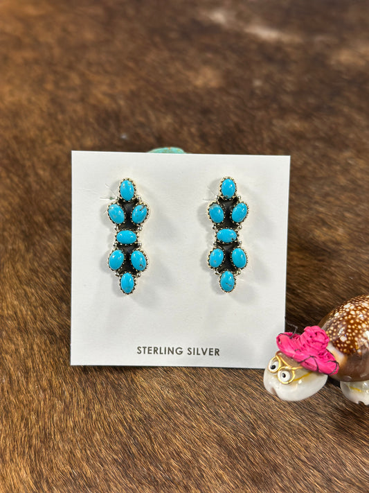 Kingman Turquoise 7 Stone  Bow Tie Sterling SilverEarring