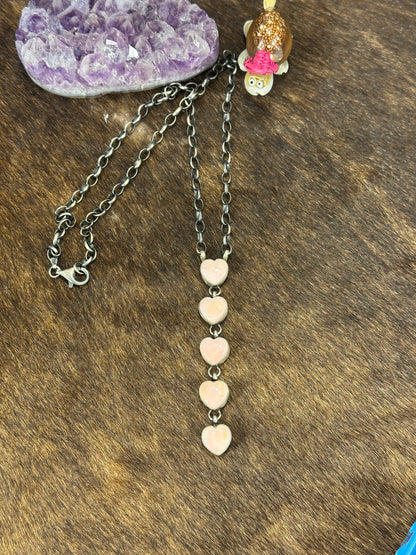 Pink Conch Heart Lariat Fixed Pendant Necklace