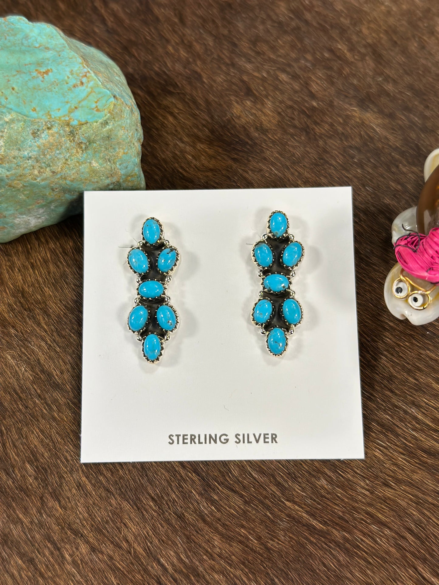 Kingman Turquoise 7 Stone  Bow Tie Sterling SilverEarring