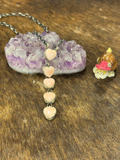 Pink Conch Heart Lariat Fixed Pendant Necklace