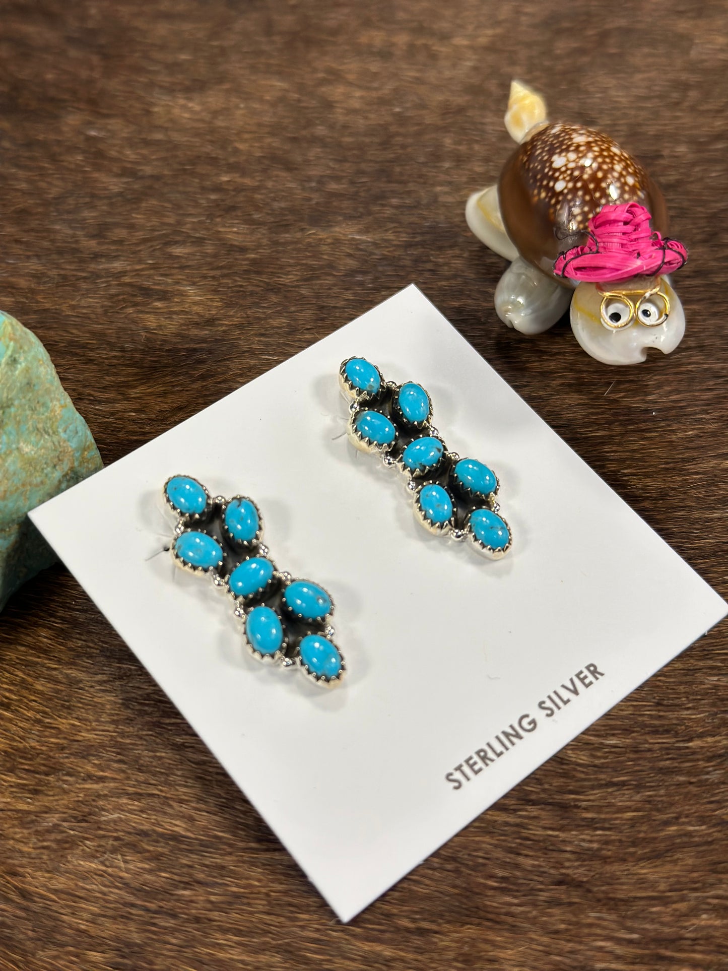 Kingman Turquoise 7 Stone  Bow Tie Sterling SilverEarring