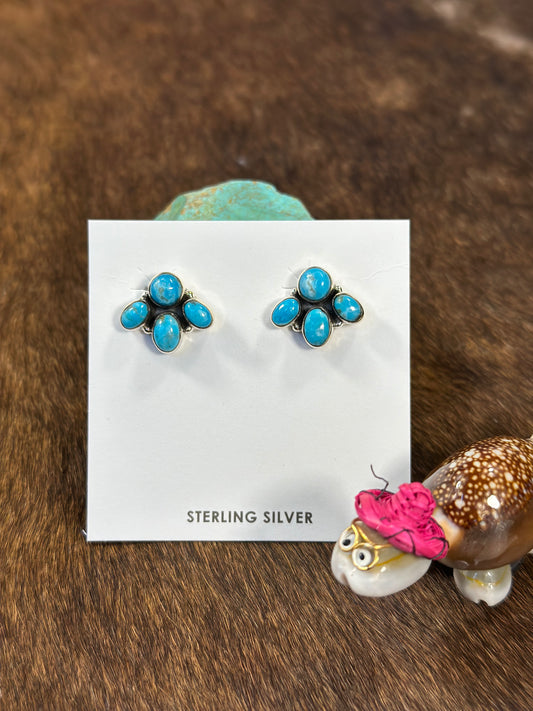 4 Stone Kingman Turquoise Fan Earring