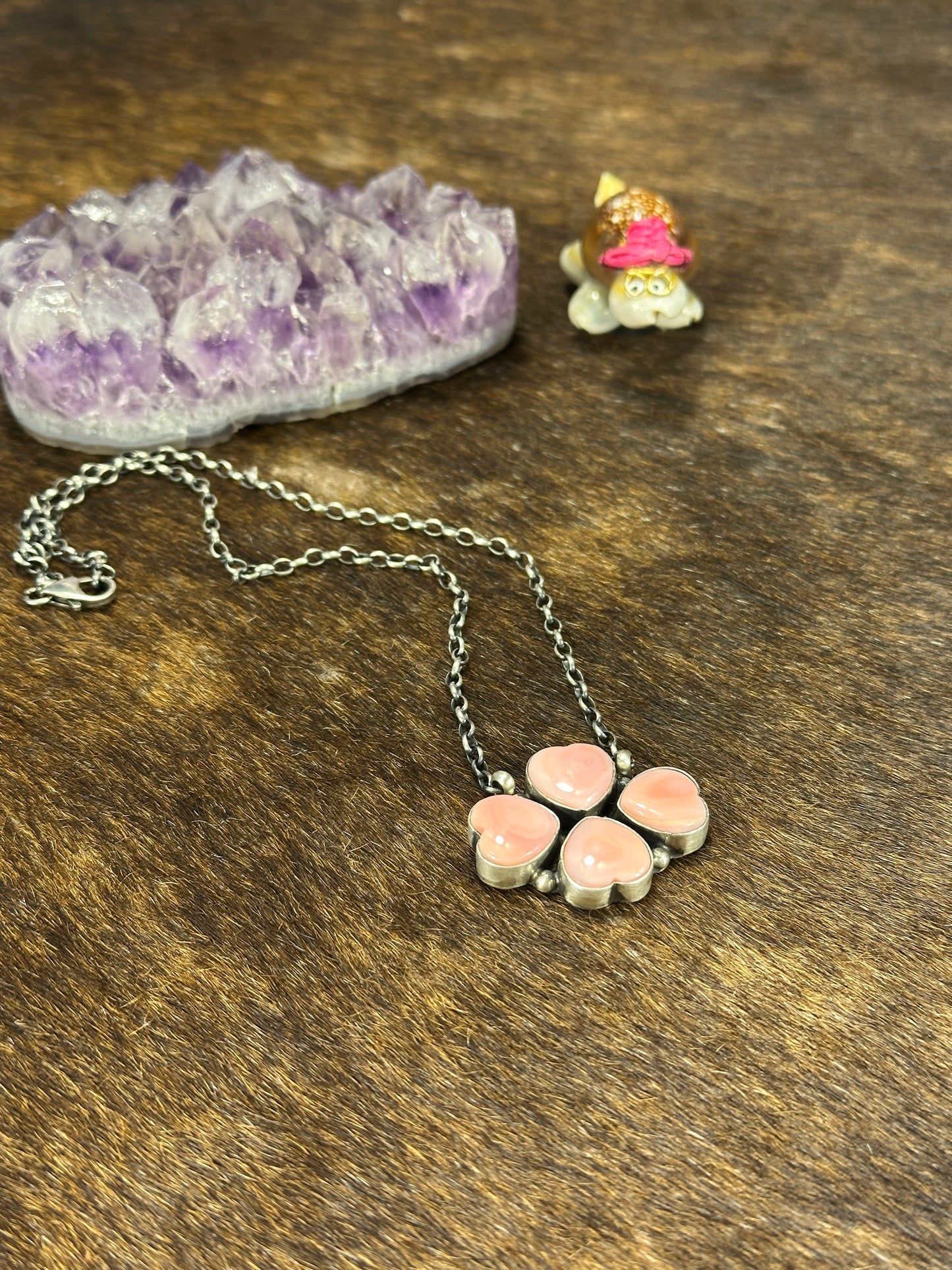 Pink Conch 4 Heart Clover Necklace