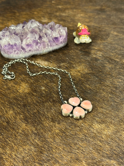 Pink Conch 4 Heart Clover Necklace