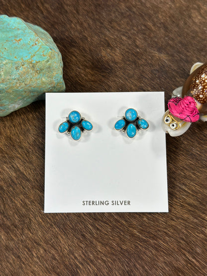 4 Stone Kingman Turquoise Fan Earring
