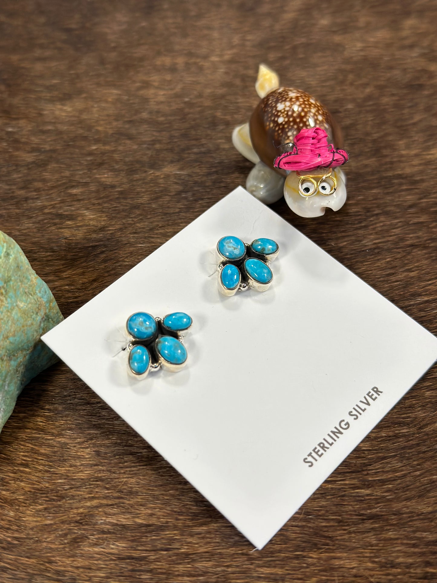 4 Stone Kingman Turquoise Fan Earring