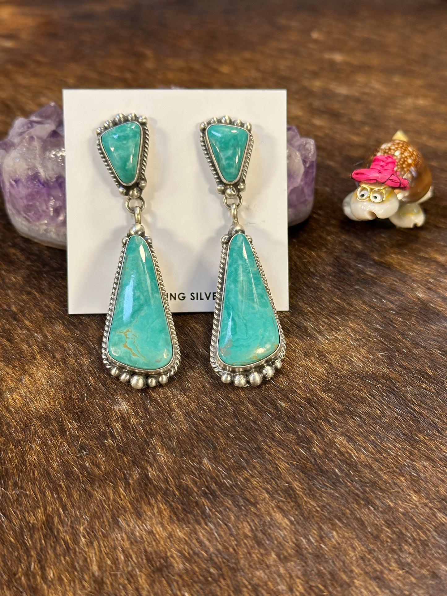 Kingman Dangle Two Stone Earrings