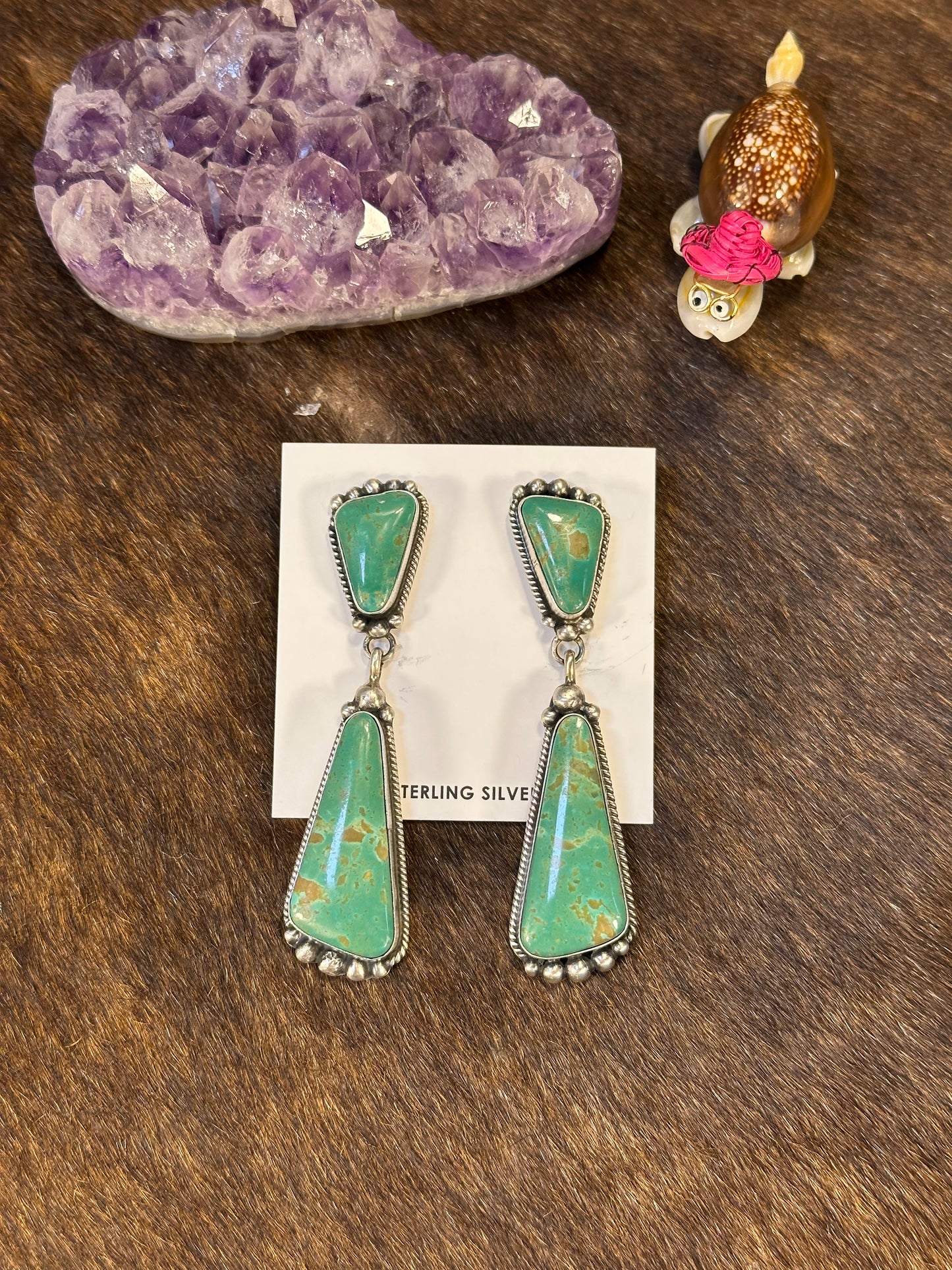 Kingman Dangle Two Stone Earrings