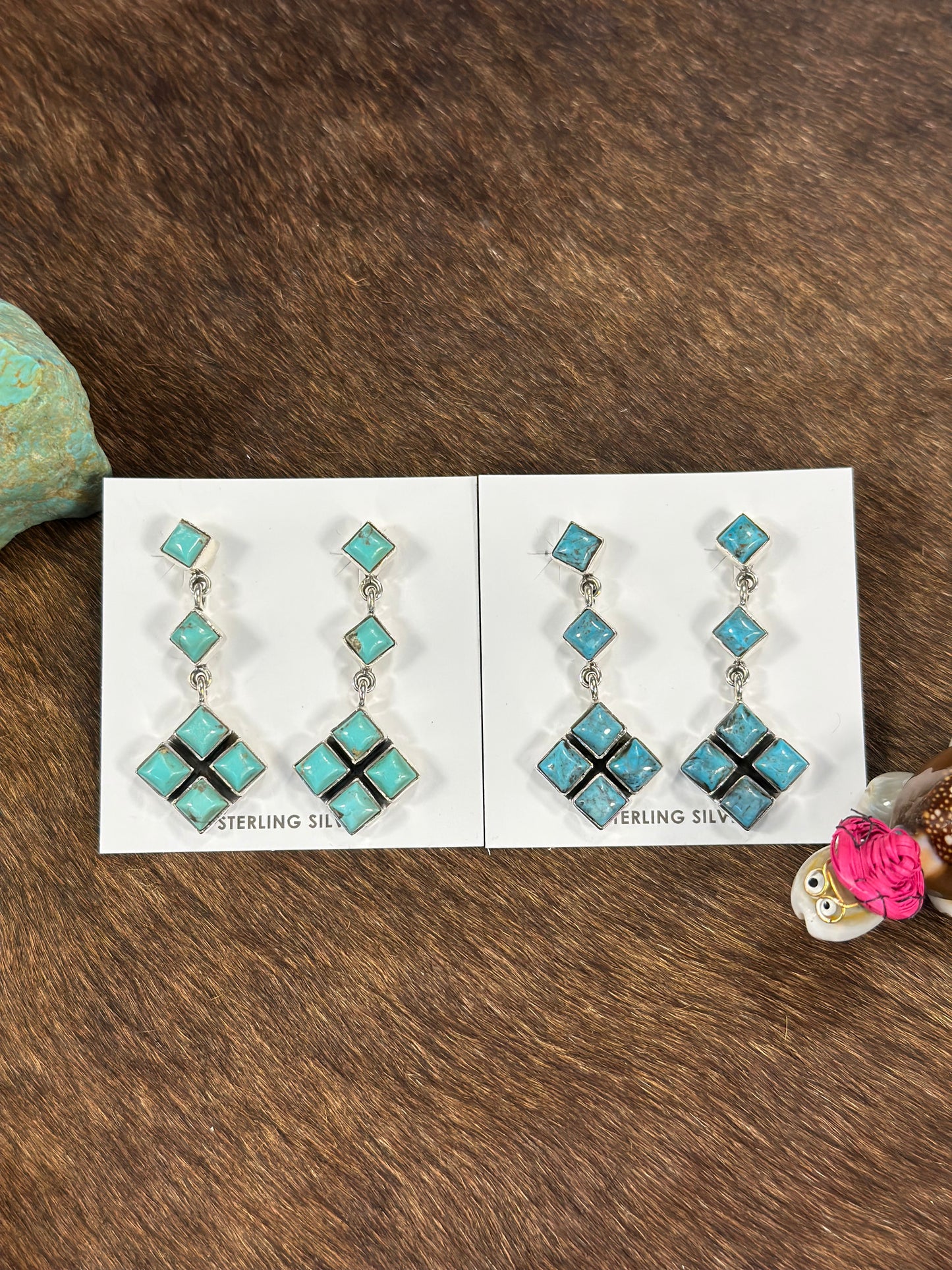 4 Stone Kingman Dangle Cluster Earring