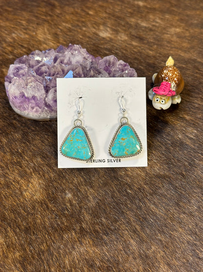 Kingman Turquoise  Triangle Dangle Earrings