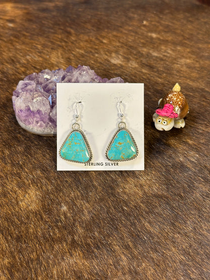 Kingman Turquoise  Triangle Dangle Earrings