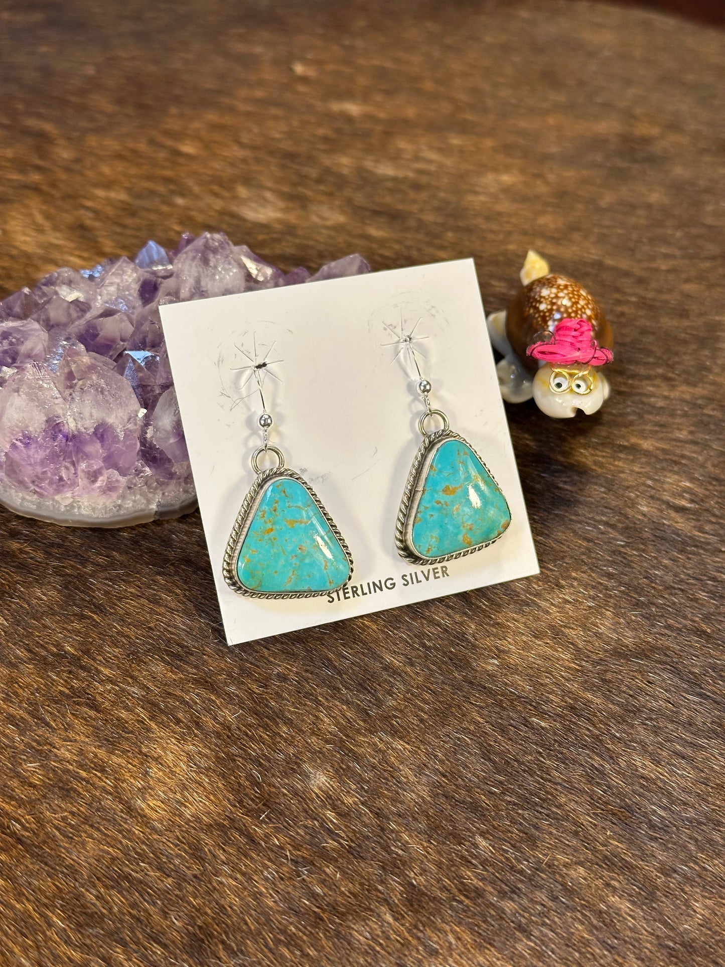 Kingman Turquoise  Triangle Dangle Earrings
