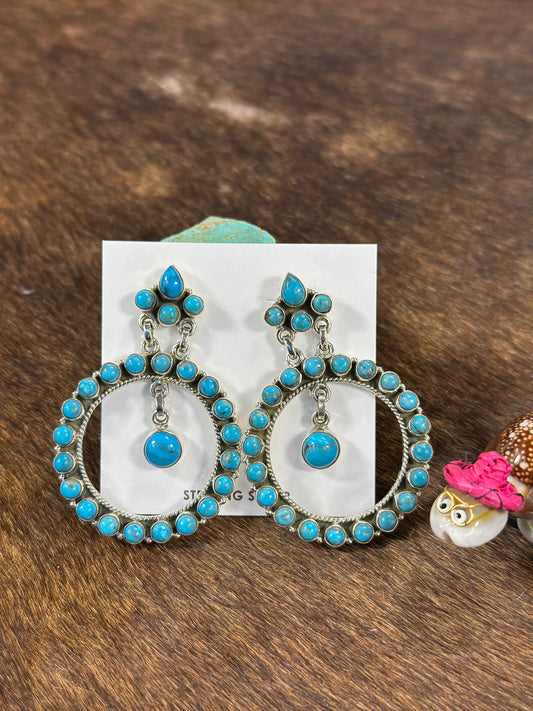 Kingman Turquoise Cluster Dangle Earrings