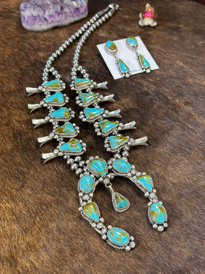 Kingman Turquoise Squash Blossom Necklace