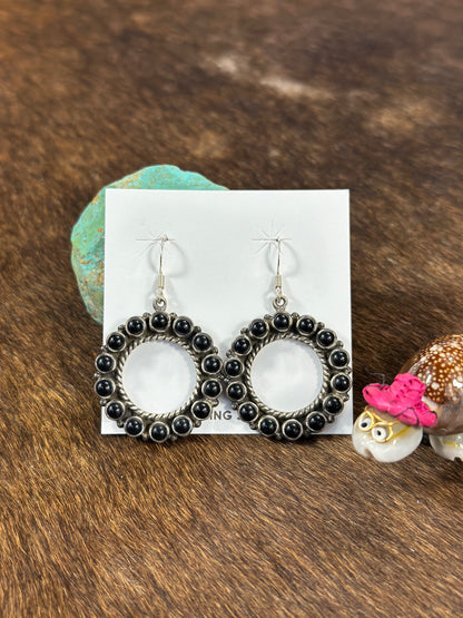 Black Onyx Hoop Dangle Earring